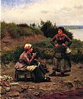 Daniel Ridgway Knight A Discussion Between Two Young Ladies painting